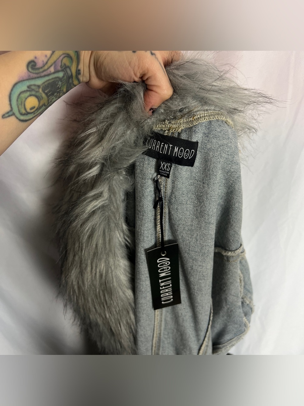 Charmed Off Beat Light Blue & Grey Wash Denim Maxi Coat - Picture 6 of 6